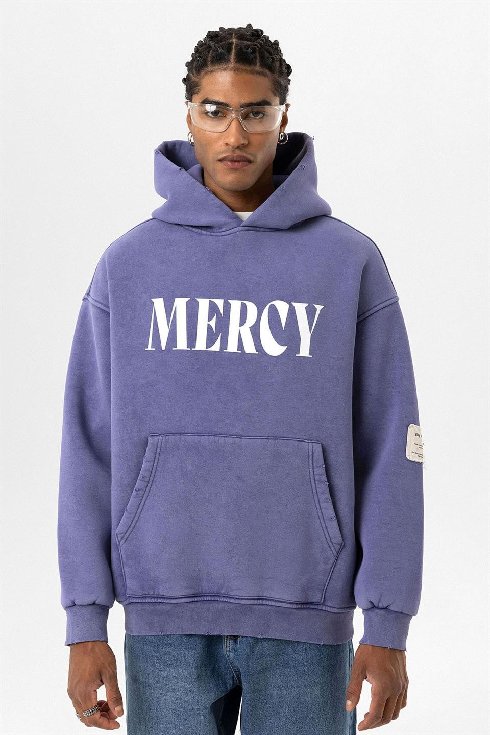 Oversized Sweatshirt with Card-Print Detail and Washed Finish