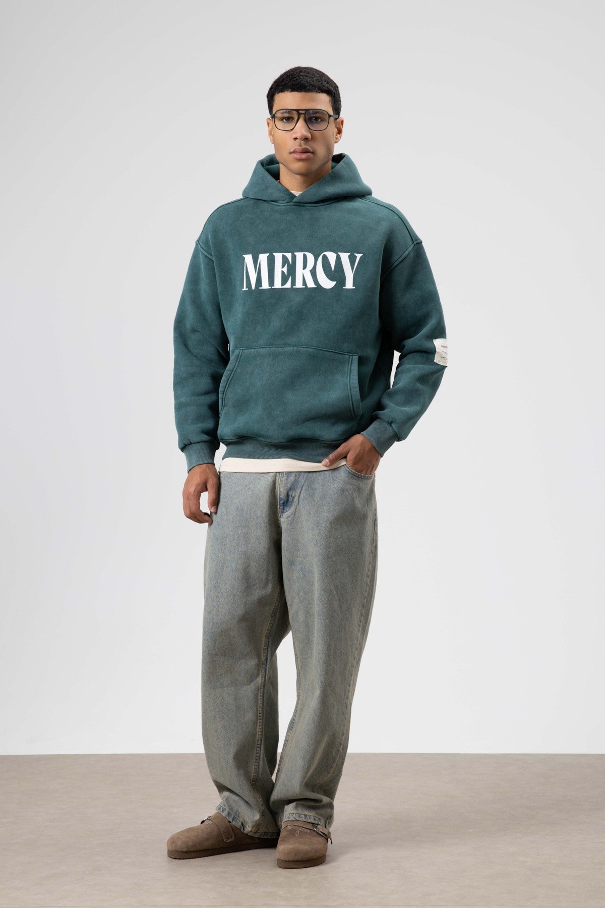 Oversized Sweatshirt with Card-Print Detail and Washed Finish