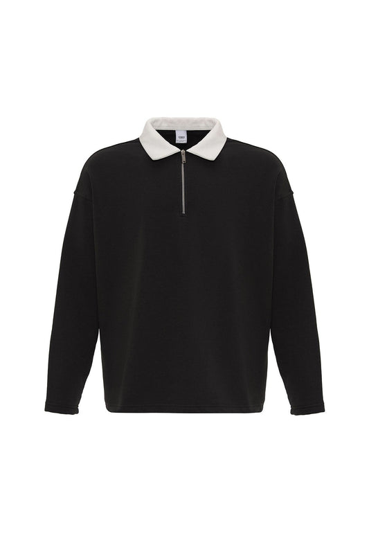 Basic Polo Neck Sweatshirt with Zipper Detail