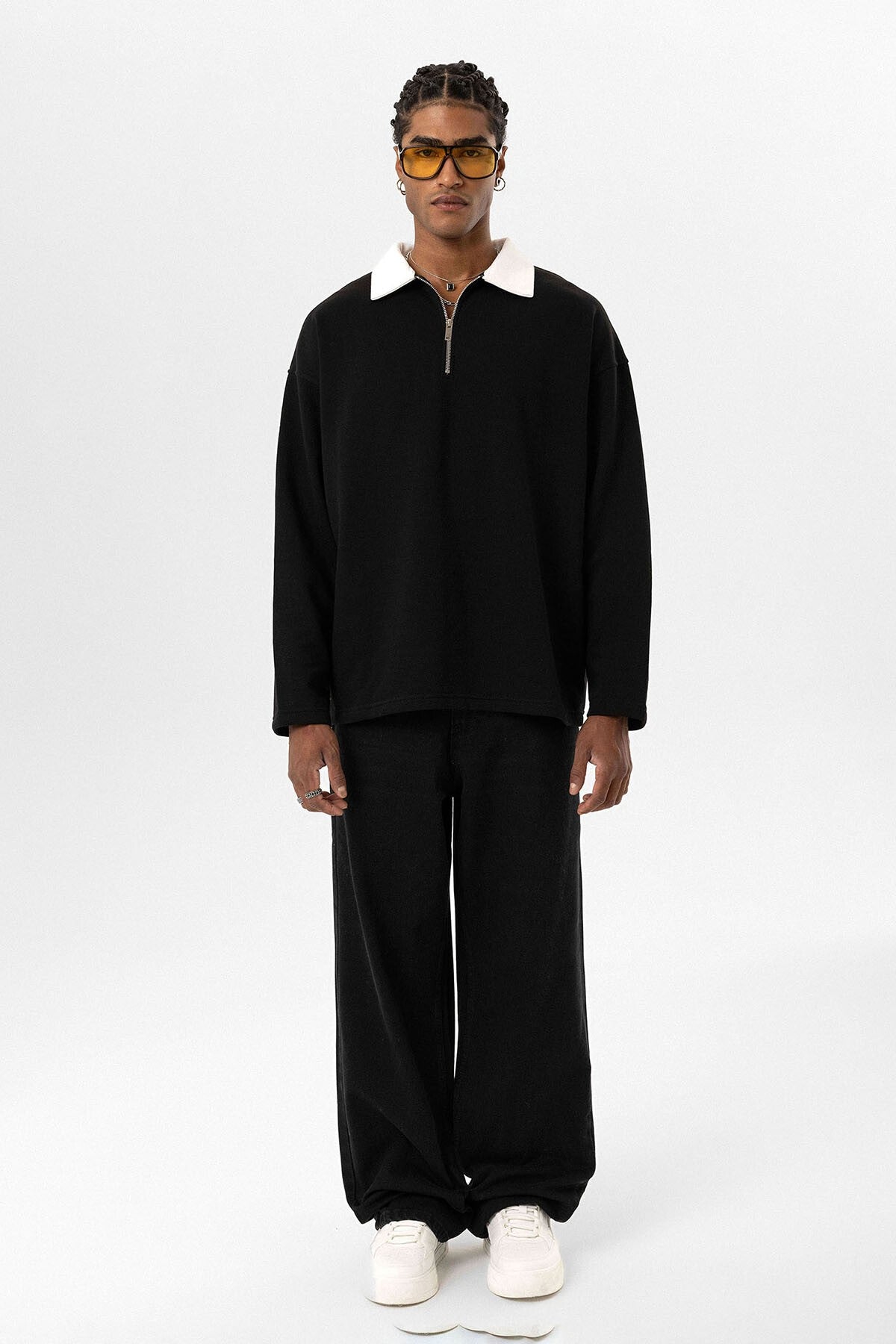 Basic Polo Neck Sweatshirt with Zipper Detail
