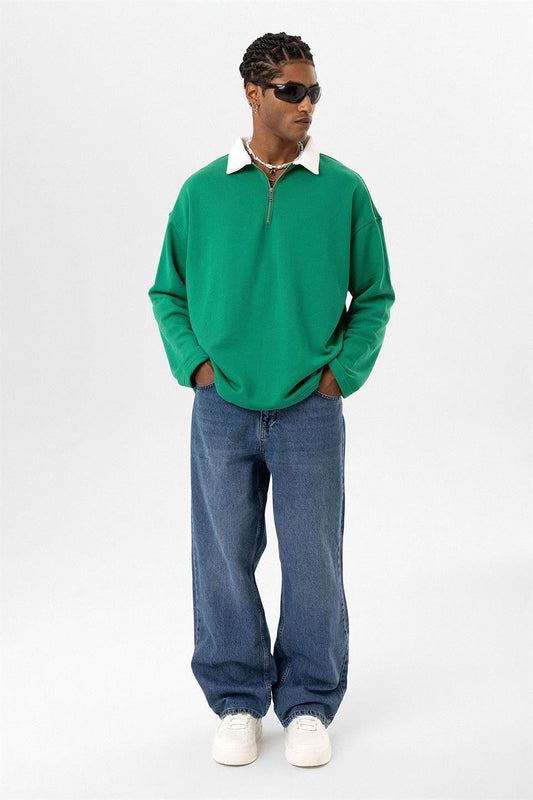 Basic Polo Neck Sweatshirt with Zipper Detail