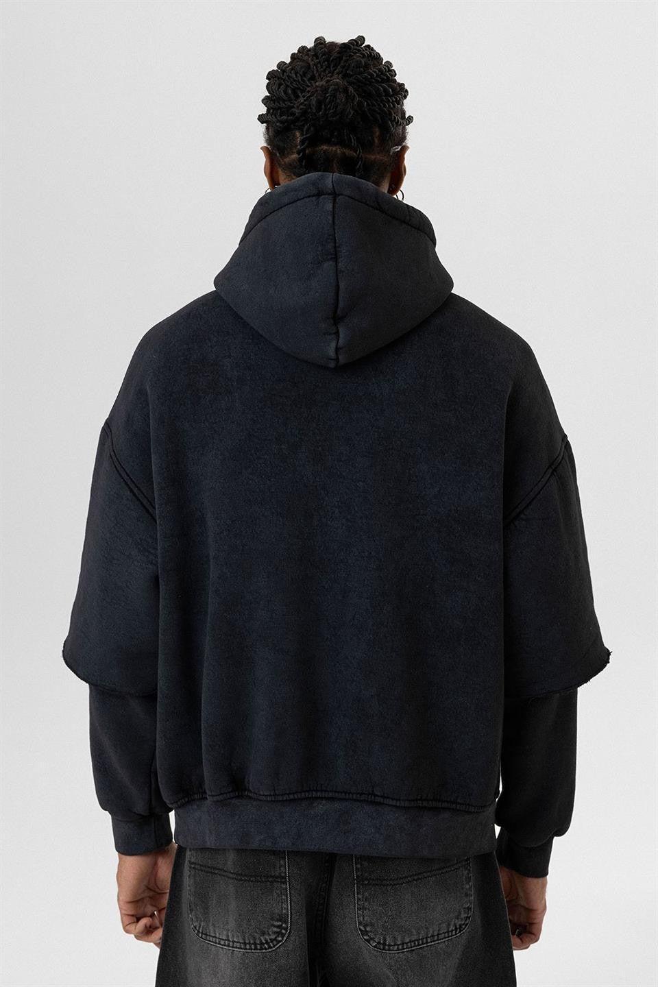 Oversized Hooded Sweatshirt with Double-Sleeve Detail (Washed)