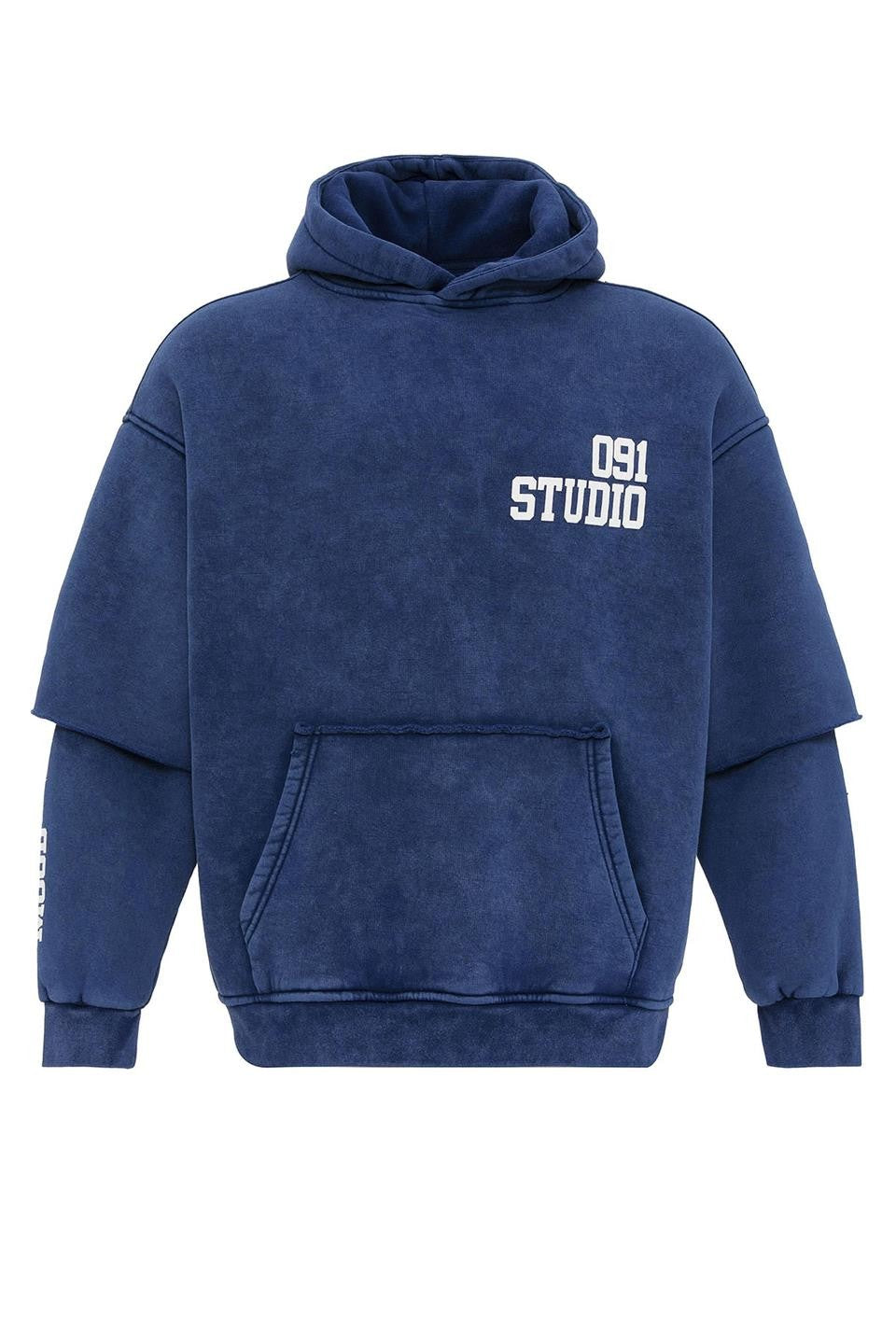 Oversized Hooded Sweatshirt with Double-Sleeve Detail (Washed)