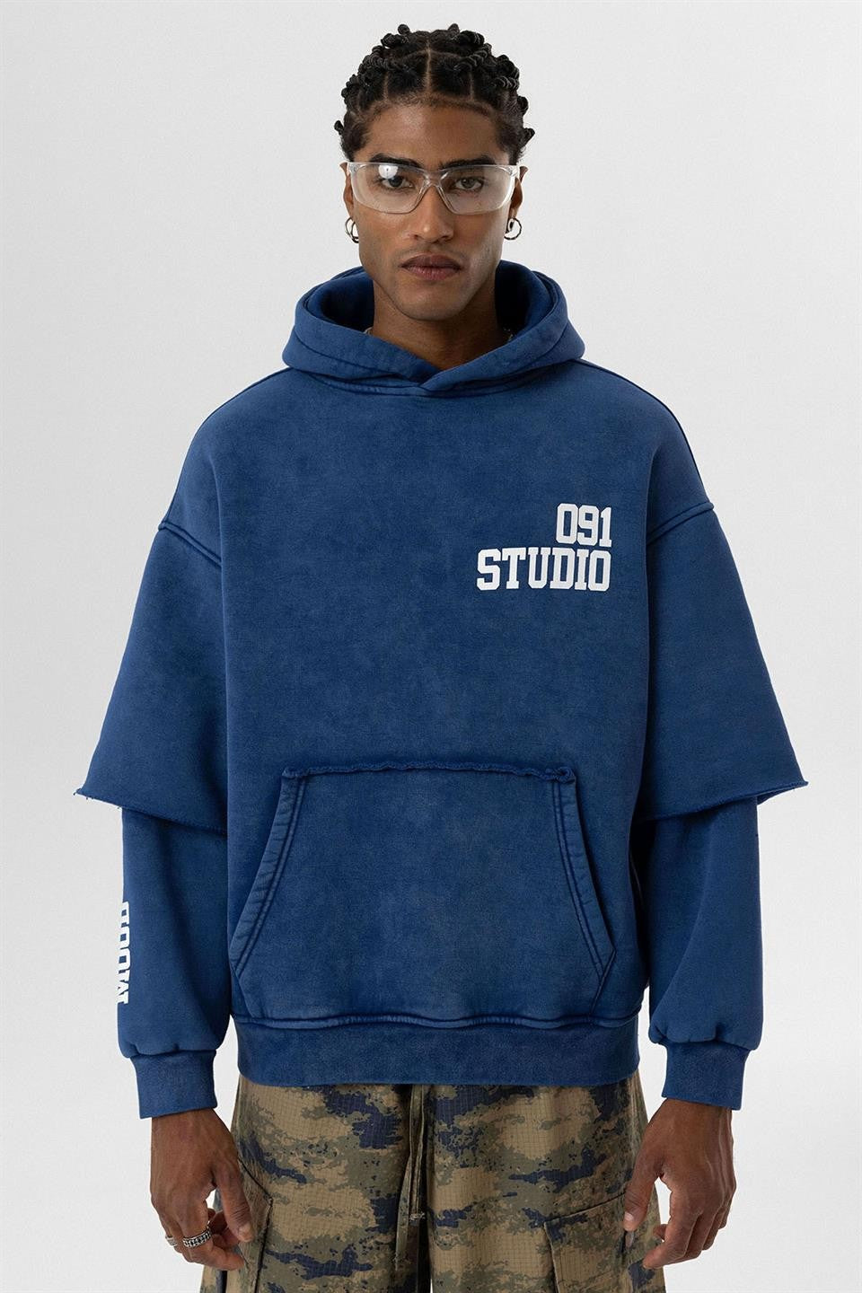 Oversized Hooded Sweatshirt with Double-Sleeve Detail (Washed)