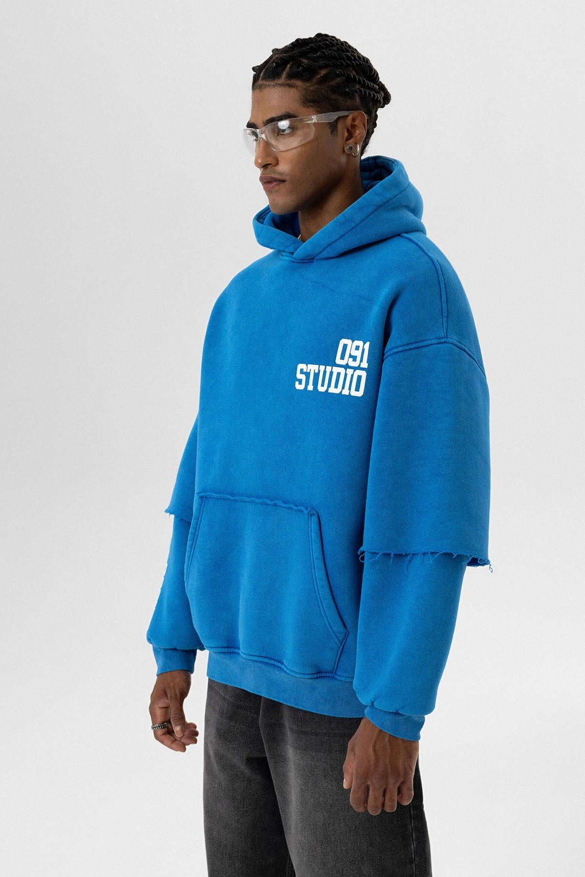 Oversized Hooded Sweatshirt with Double-Sleeve Detail (Washed)