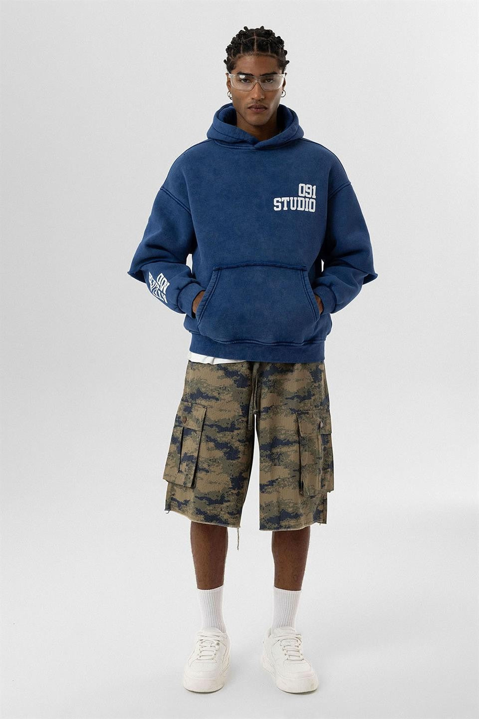 Oversized Hooded Sweatshirt with Double-Sleeve Detail (Washed)