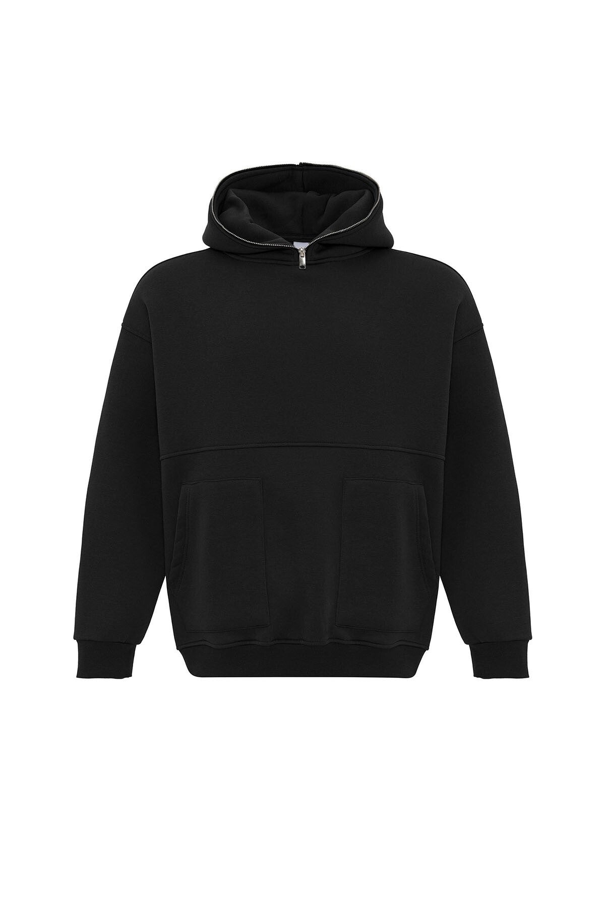 Hooded Sweatshirt with Double-Pocket Zipper Detail