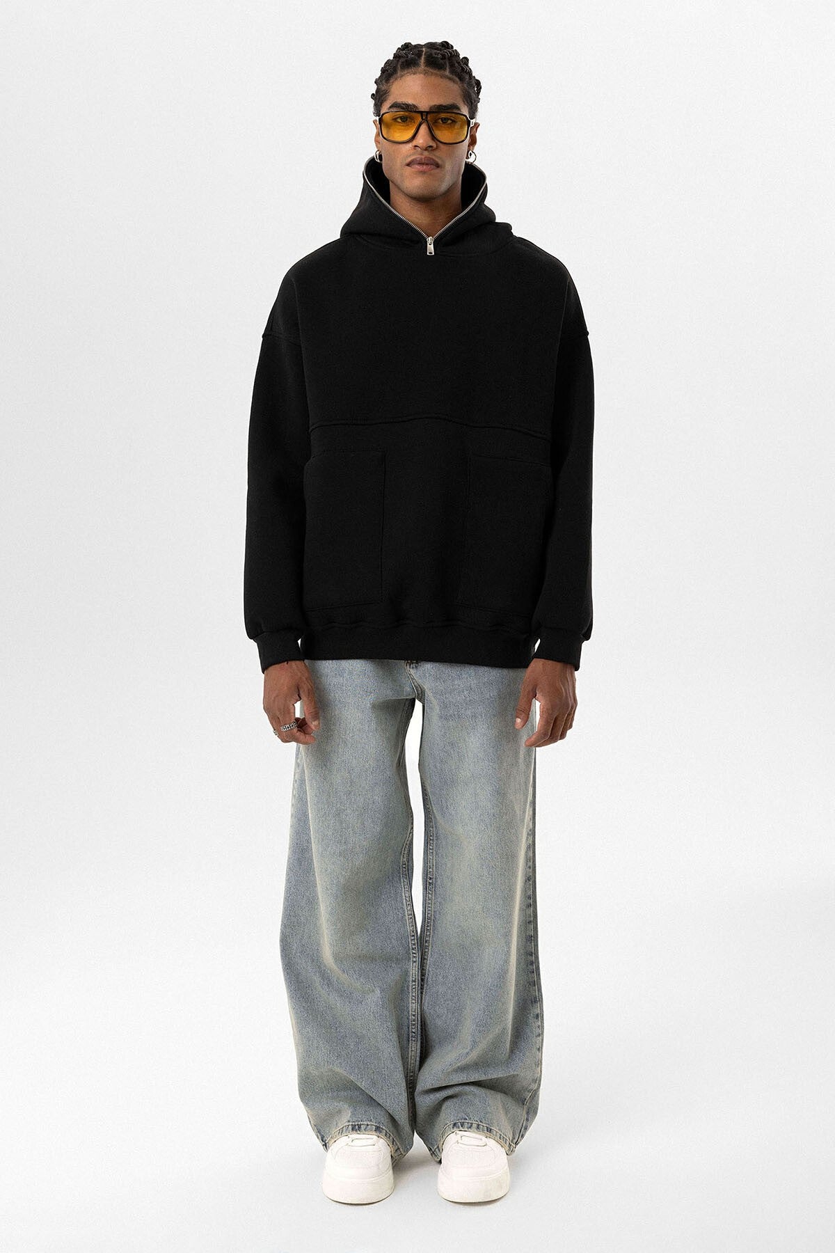Hooded Sweatshirt with Double-Pocket Zipper Detail