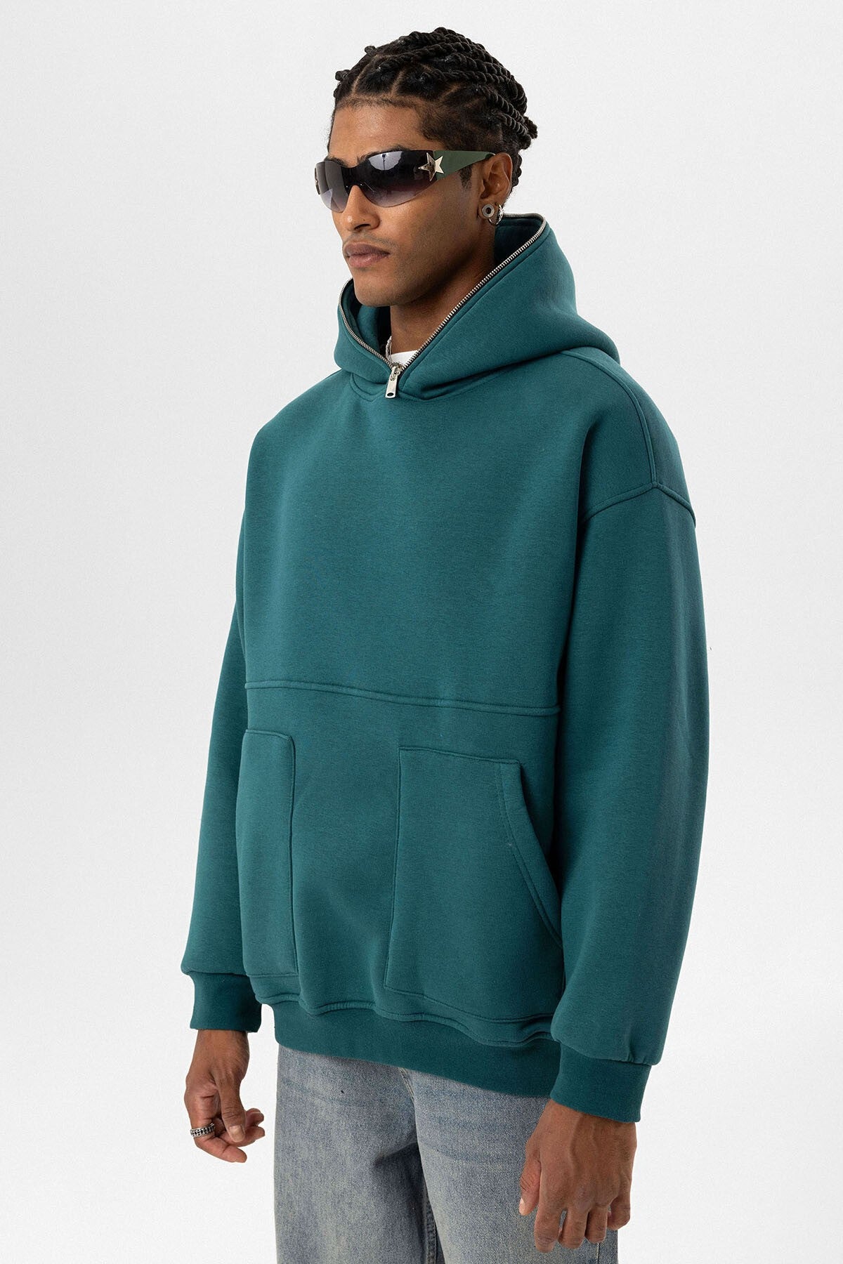 Hooded Sweatshirt with Double-Pocket Zipper Detail