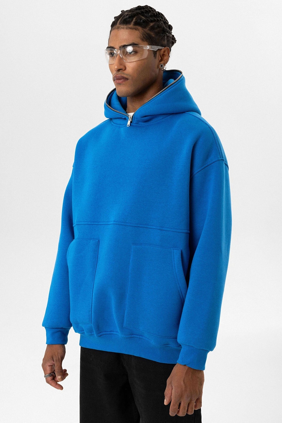Hooded Sweatshirt with Double-Pocket Zipper Detail