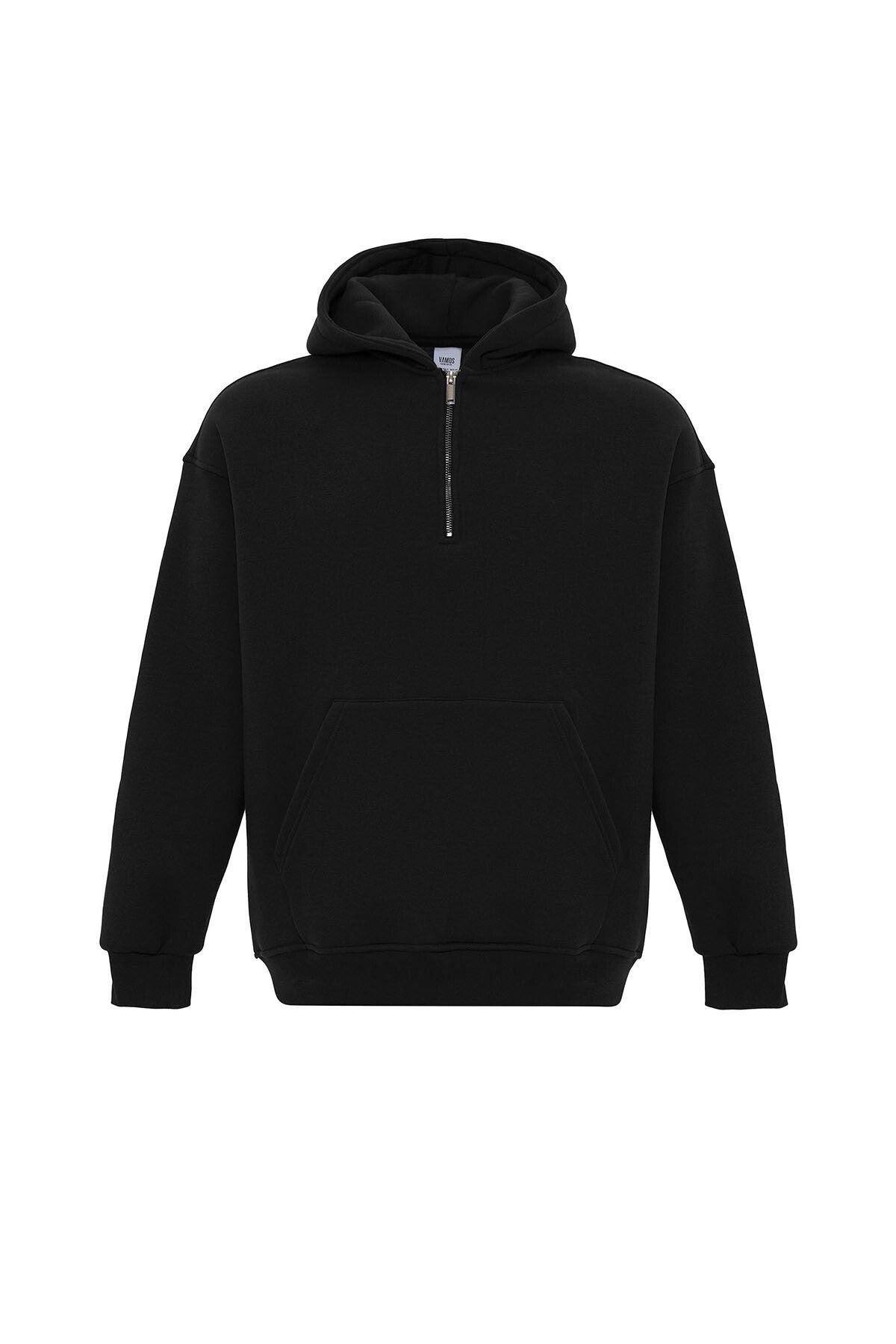 Basic Oversized Hooded Sweatshirt with Zipper Detail