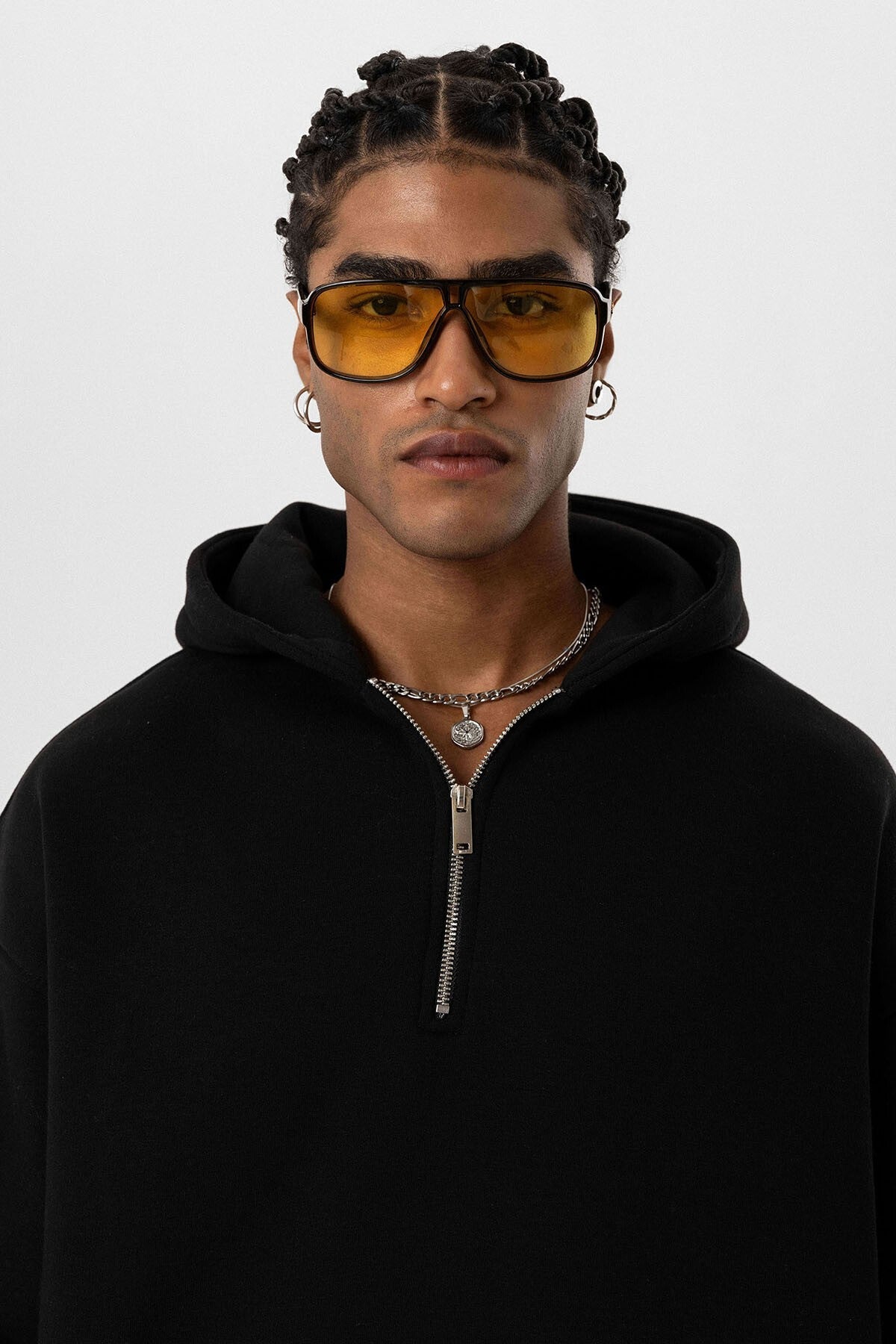 Basic Oversized Hooded Sweatshirt with Zipper Detail