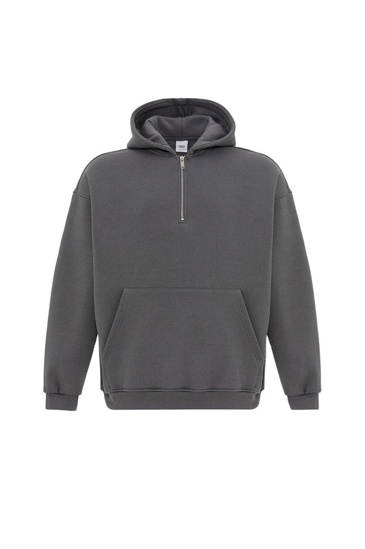Basic Oversized Hooded Sweatshirt with Zipper Detail
