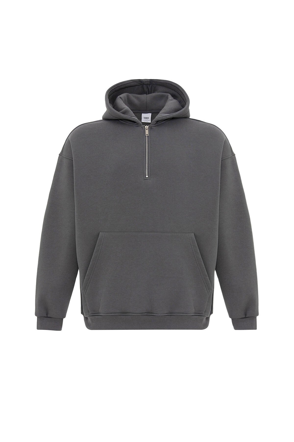 Basic Oversized Hooded Sweatshirt with Zipper Detail