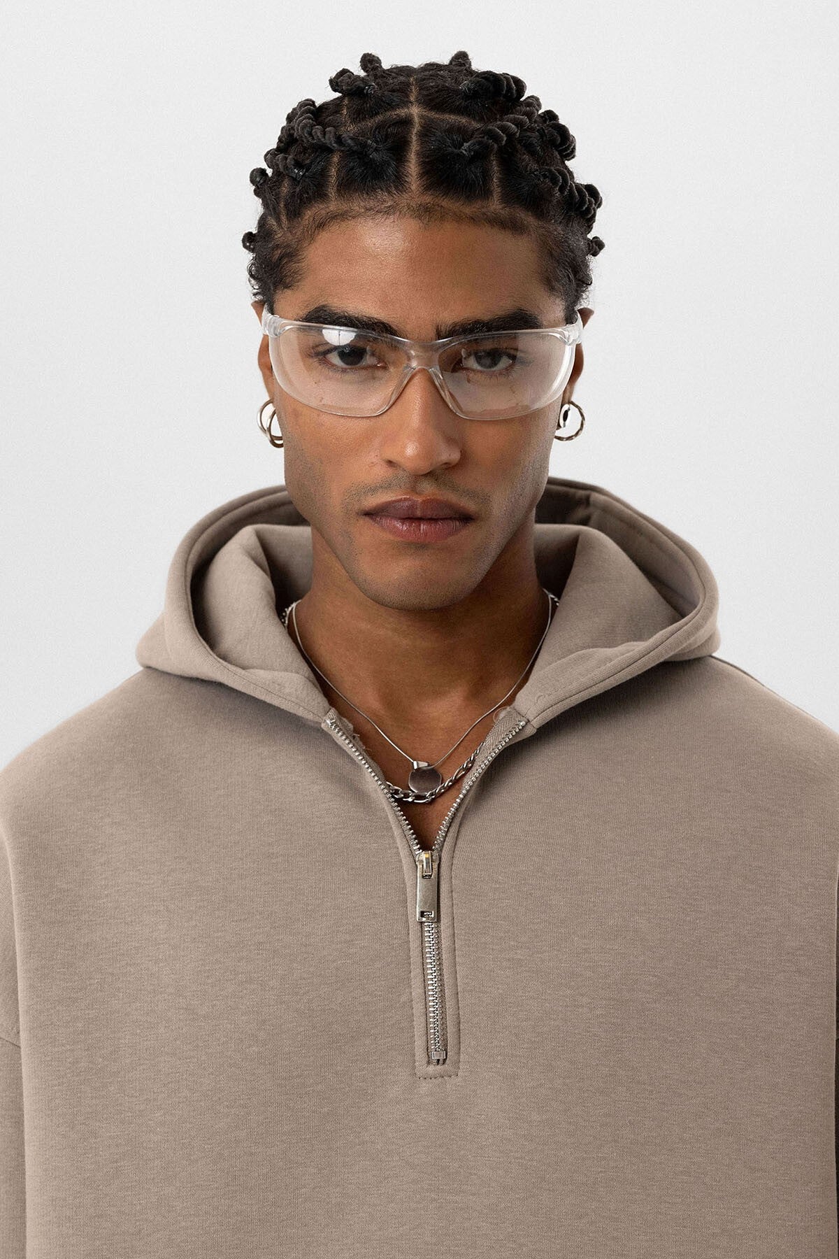 Basic Oversized Hooded Sweatshirt with Zipper Detail