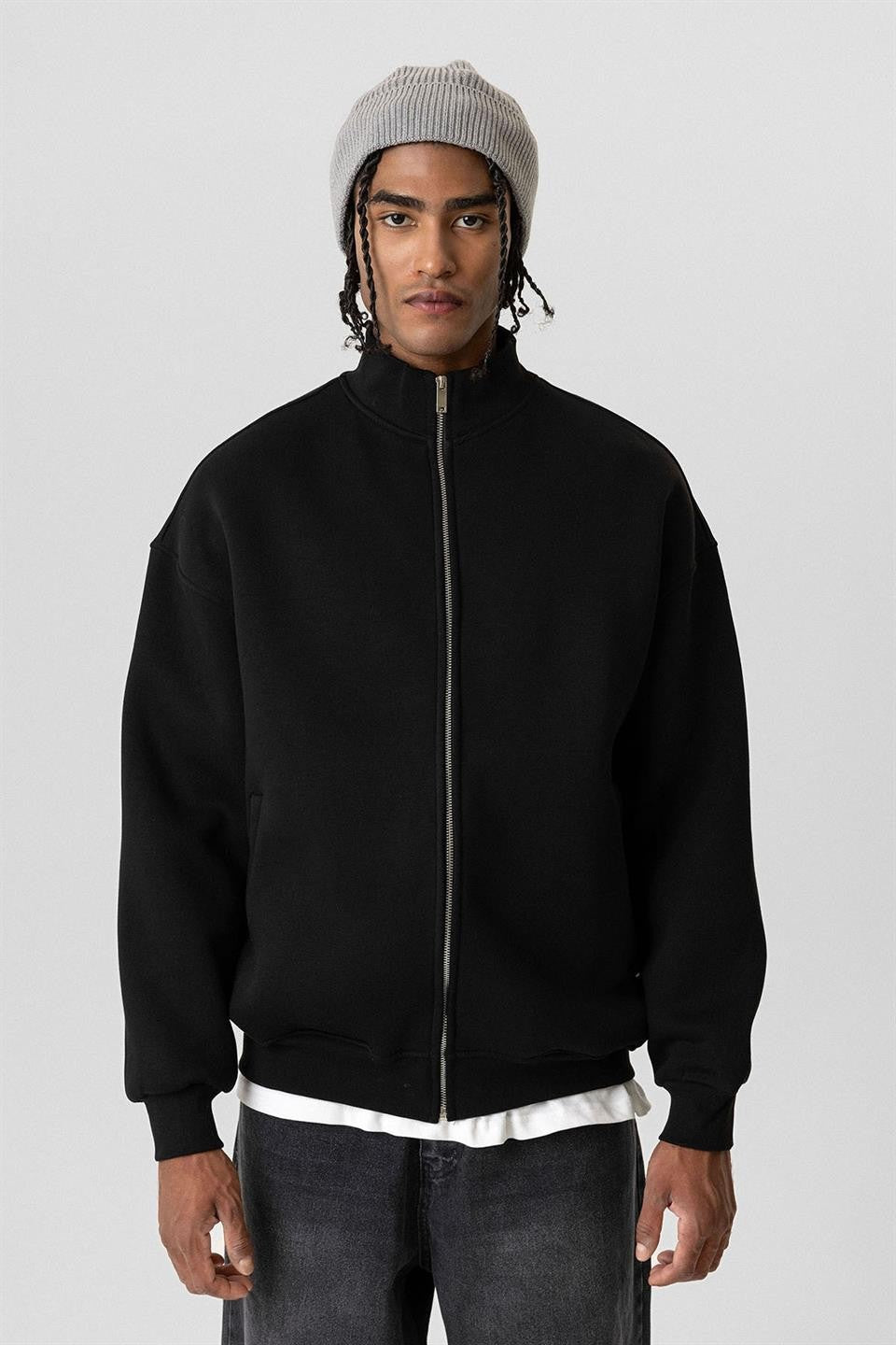 Basic Oversized Sweatshirt with Zipper