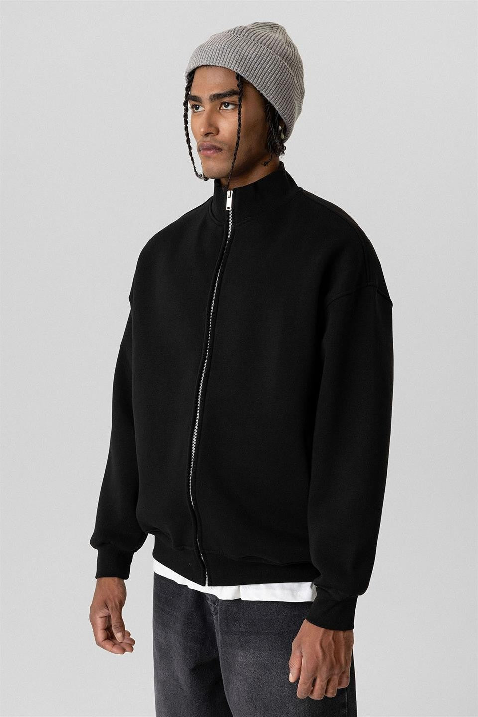 Basic Oversized Sweatshirt with Zipper