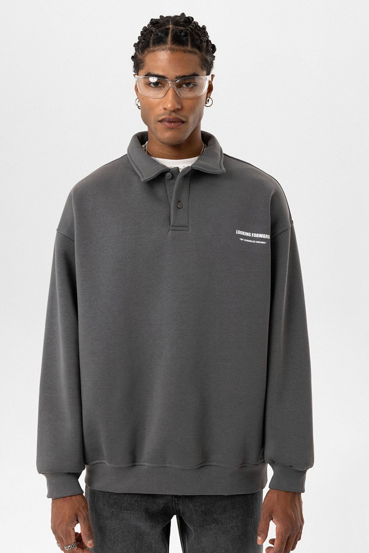 Oversized Printed Polo-Neck Sweatshirt
