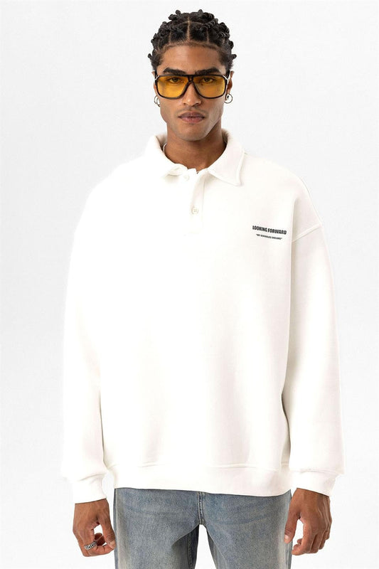 Oversized Printed Polo-Neck Sweatshirt