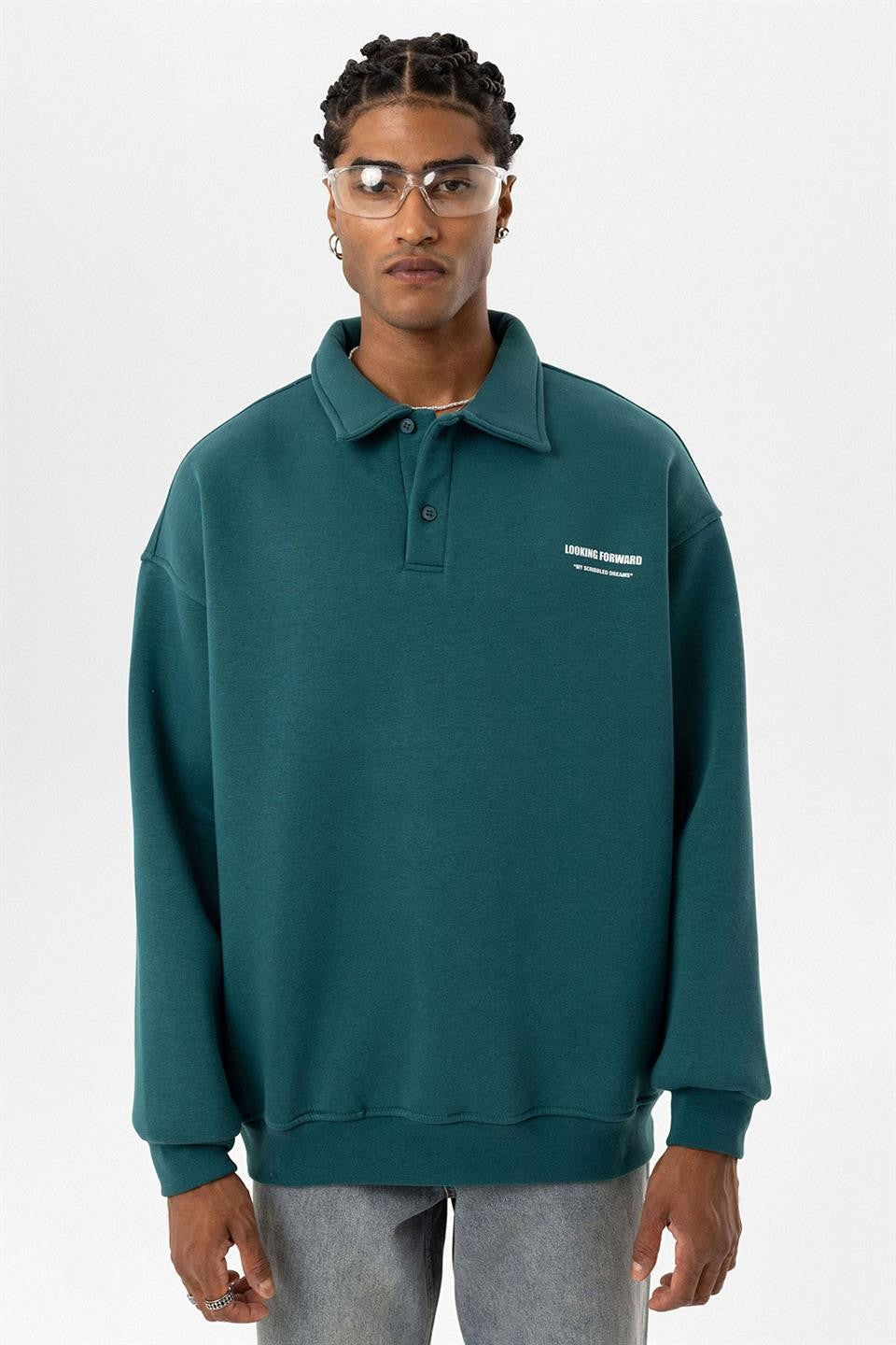 Oversized Printed Polo-Neck Sweatshirt