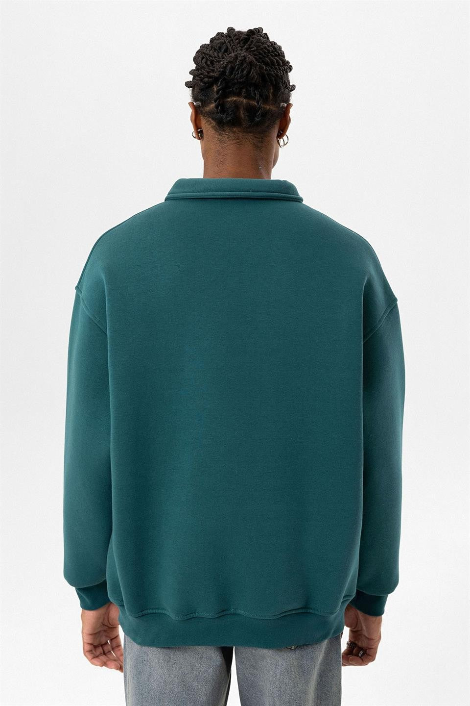 Oversized Printed Polo-Neck Sweatshirt