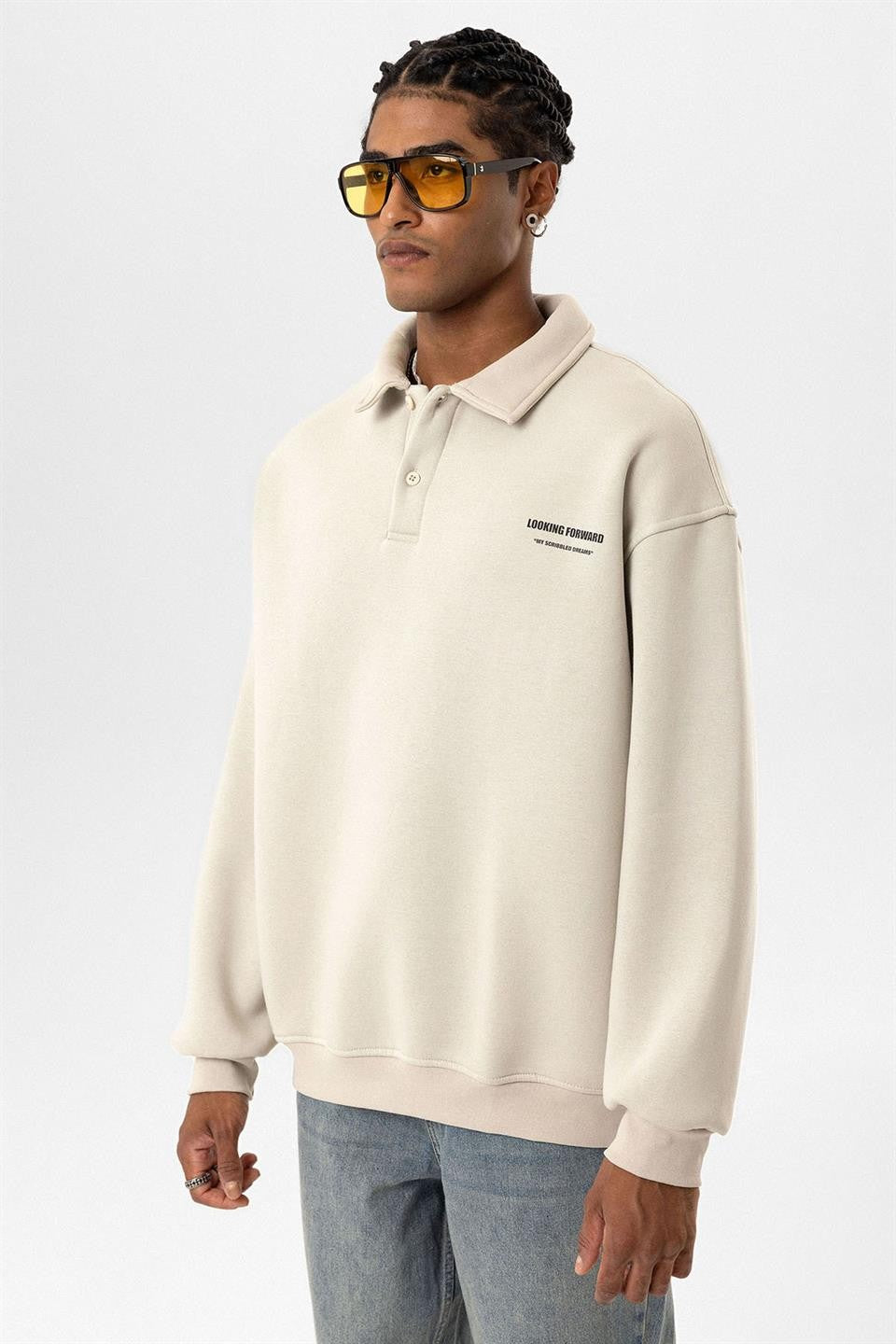 Oversized Printed Polo-Neck Sweatshirt