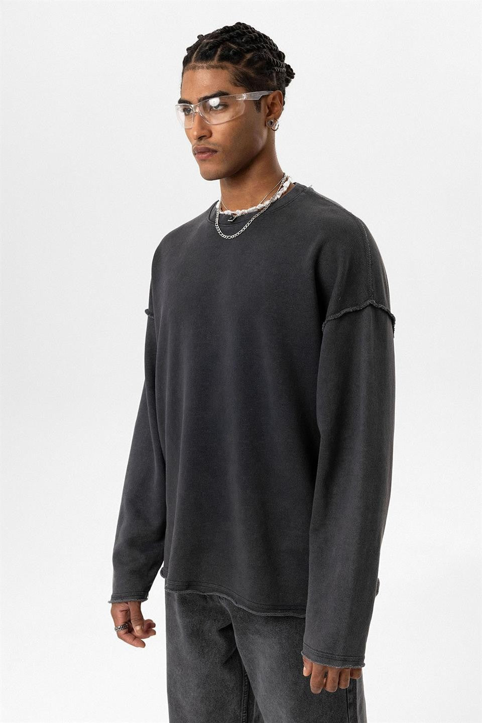 Oversized Sweatshirt with Washed Back Detail