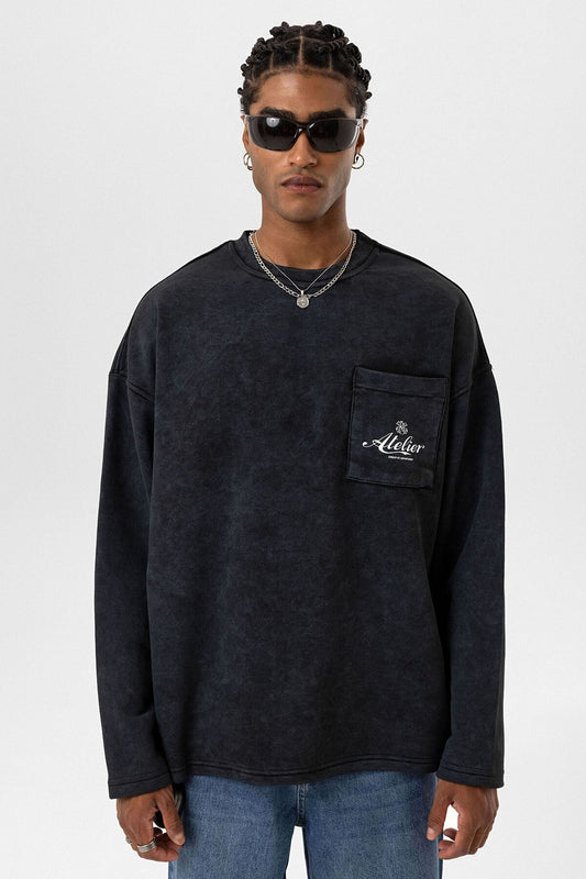Oversized Sweatshirt with Pocket Details (Machine Washable)