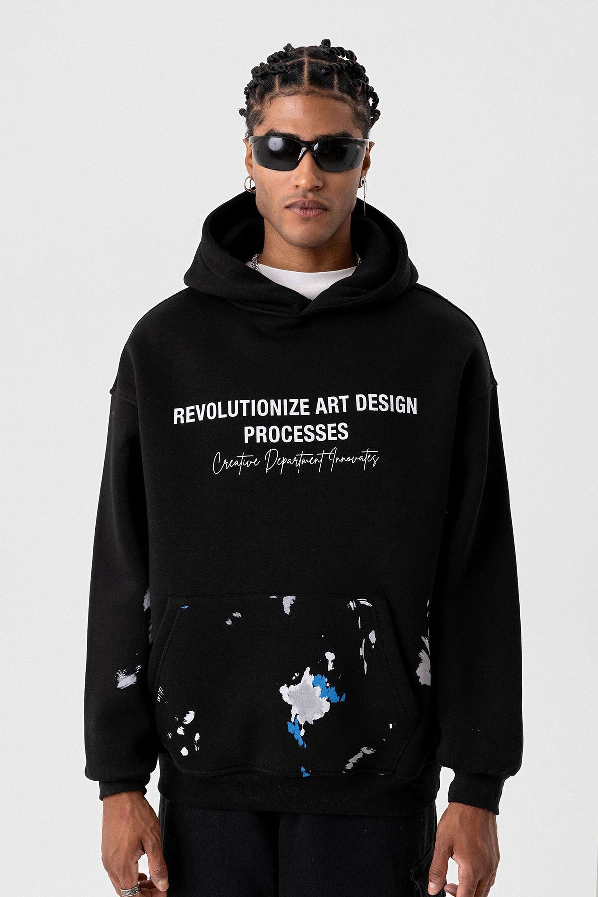 Color-Detailed Oversized Hooded Sweatshirt