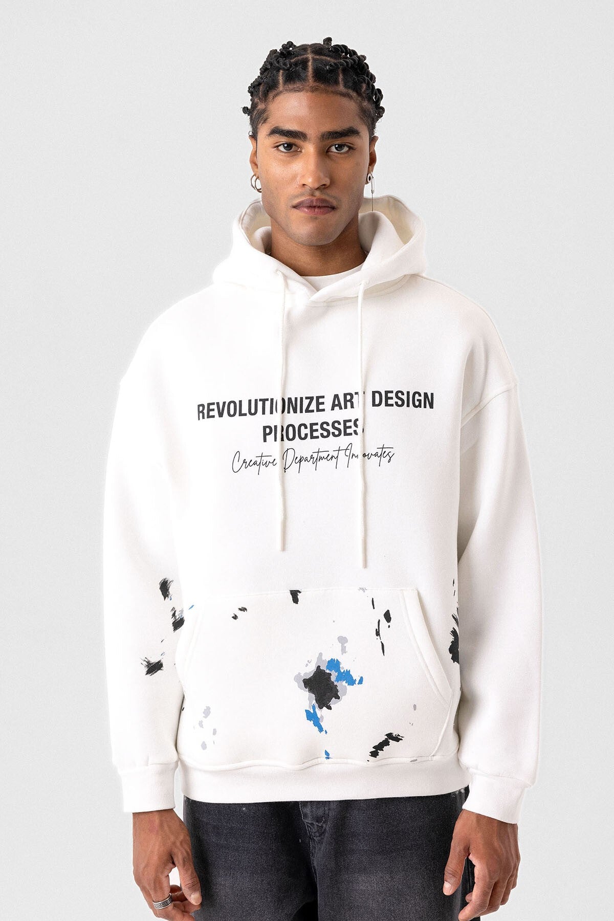 Color-Detailed Oversized Hooded Sweatshirt