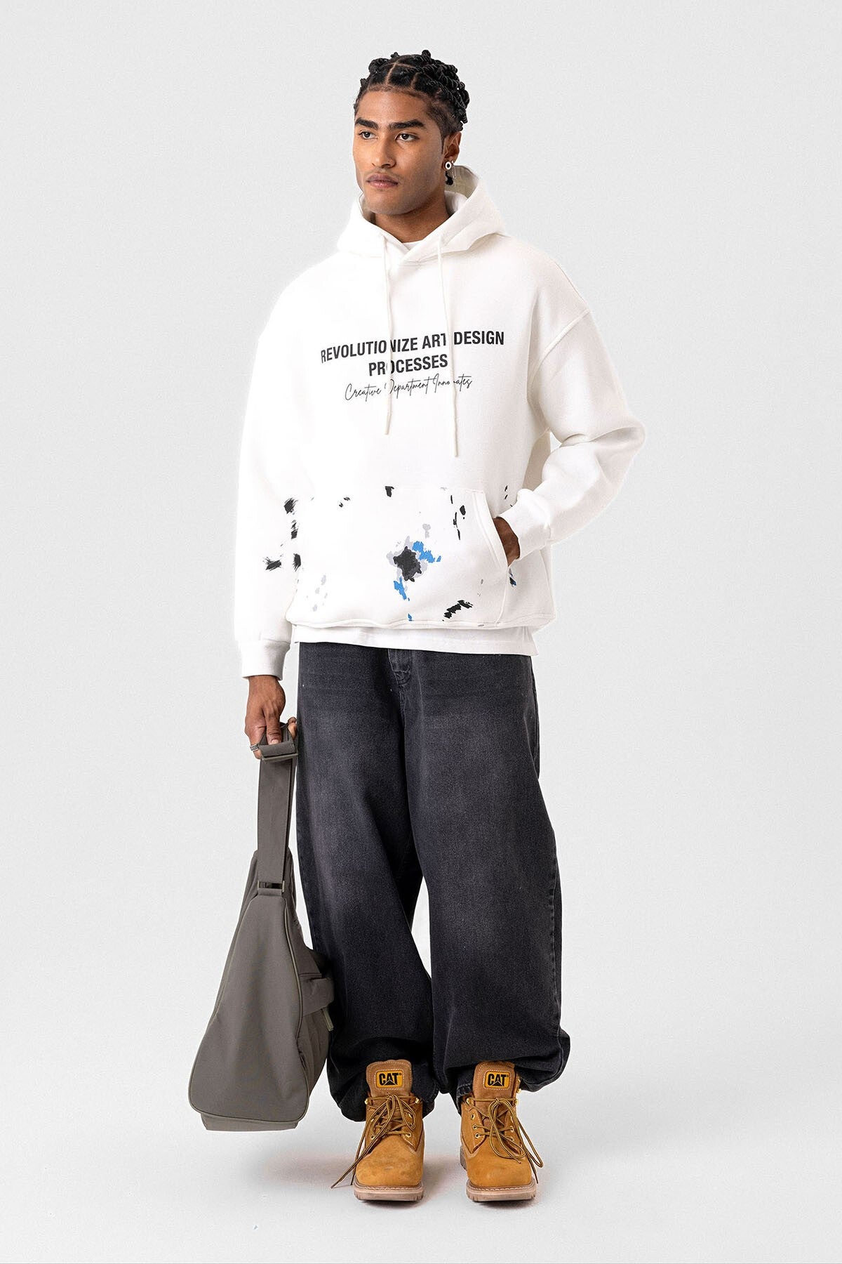 Color-Detailed Oversized Hooded Sweatshirt