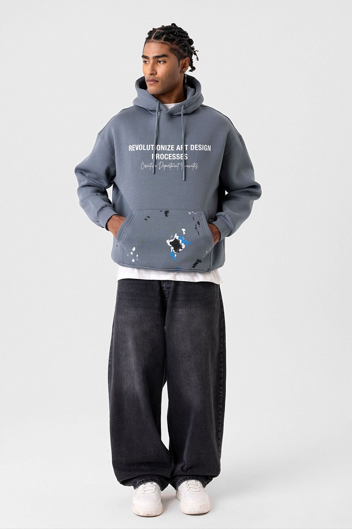 Color-Detailed Oversized Hooded Sweatshirt