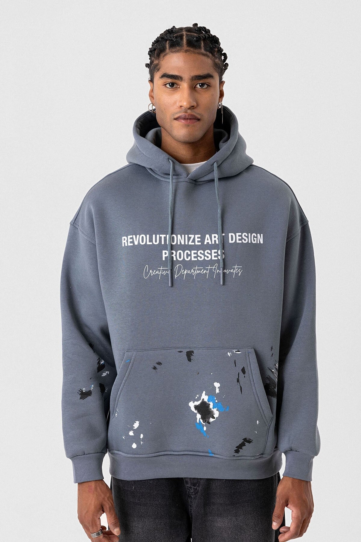 Color-Detailed Oversized Hooded Sweatshirt