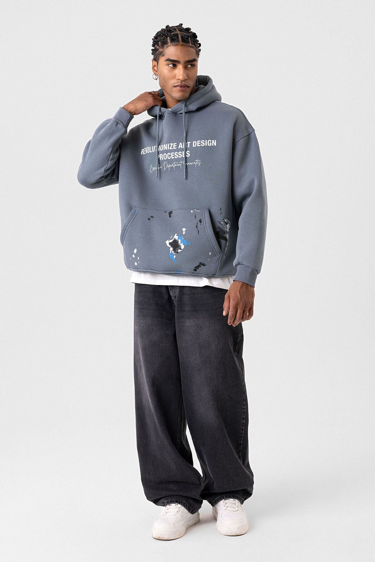 Color-Detailed Oversized Hooded Sweatshirt