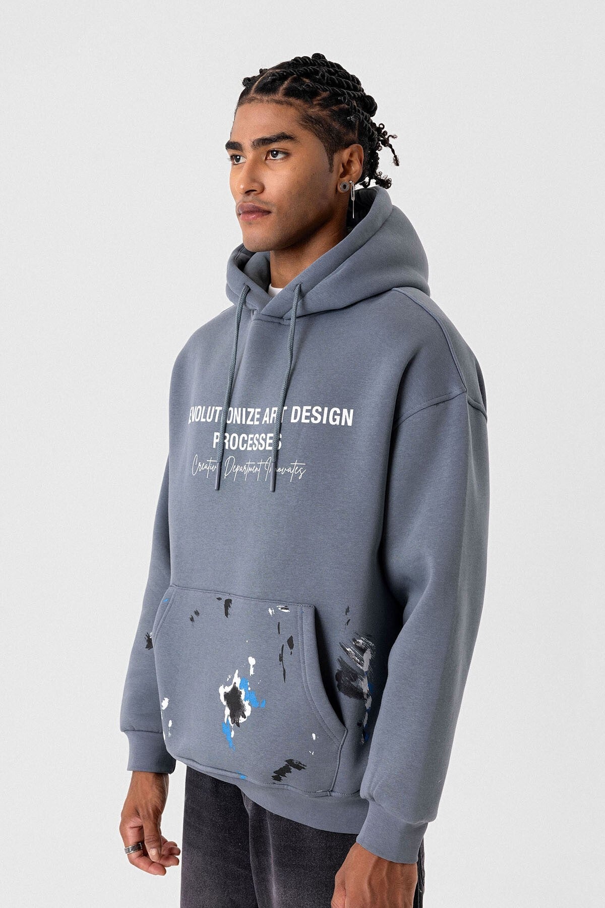 Color-Detailed Oversized Hooded Sweatshirt