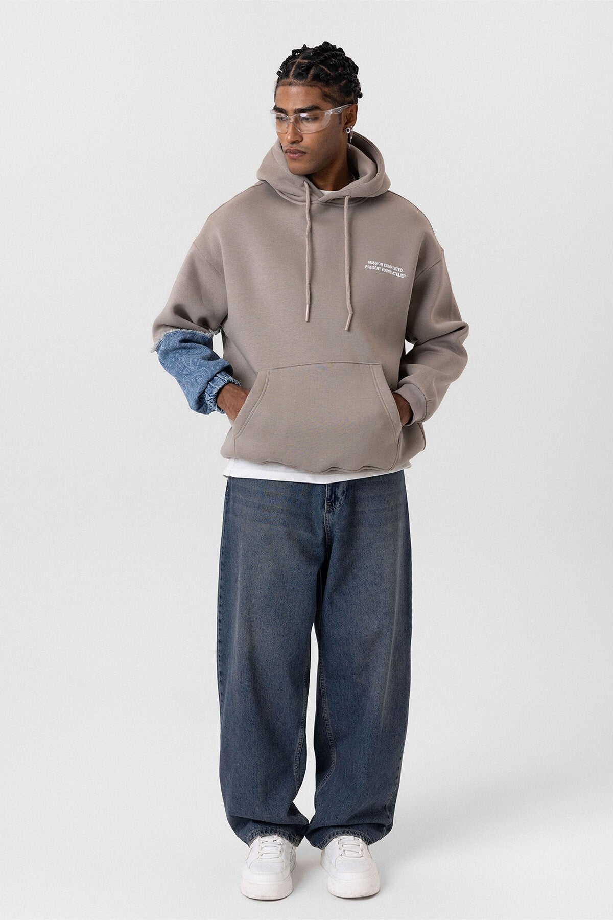 Oversized Hooded Sweatshirt with Sleeve Details
