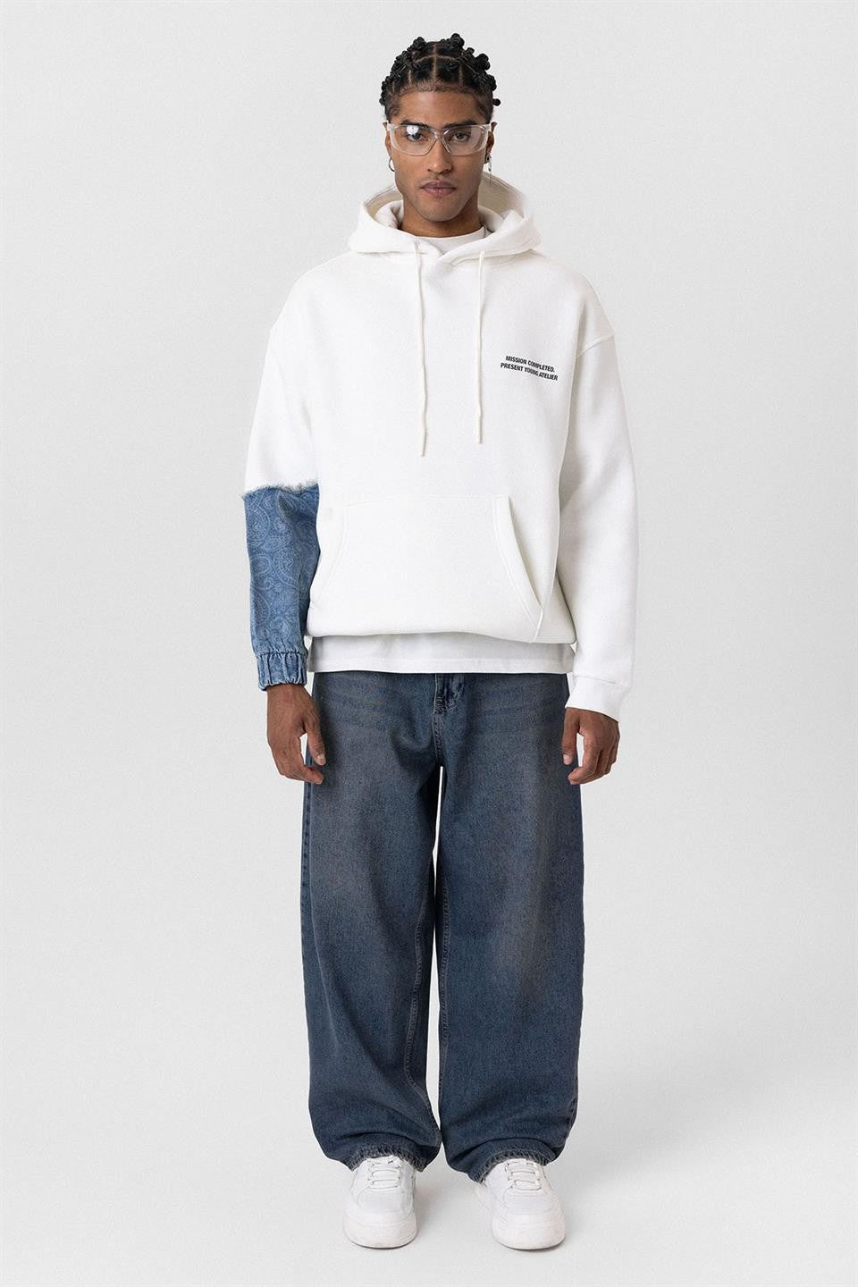 Oversized Hooded Sweatshirt with Sleeve Details