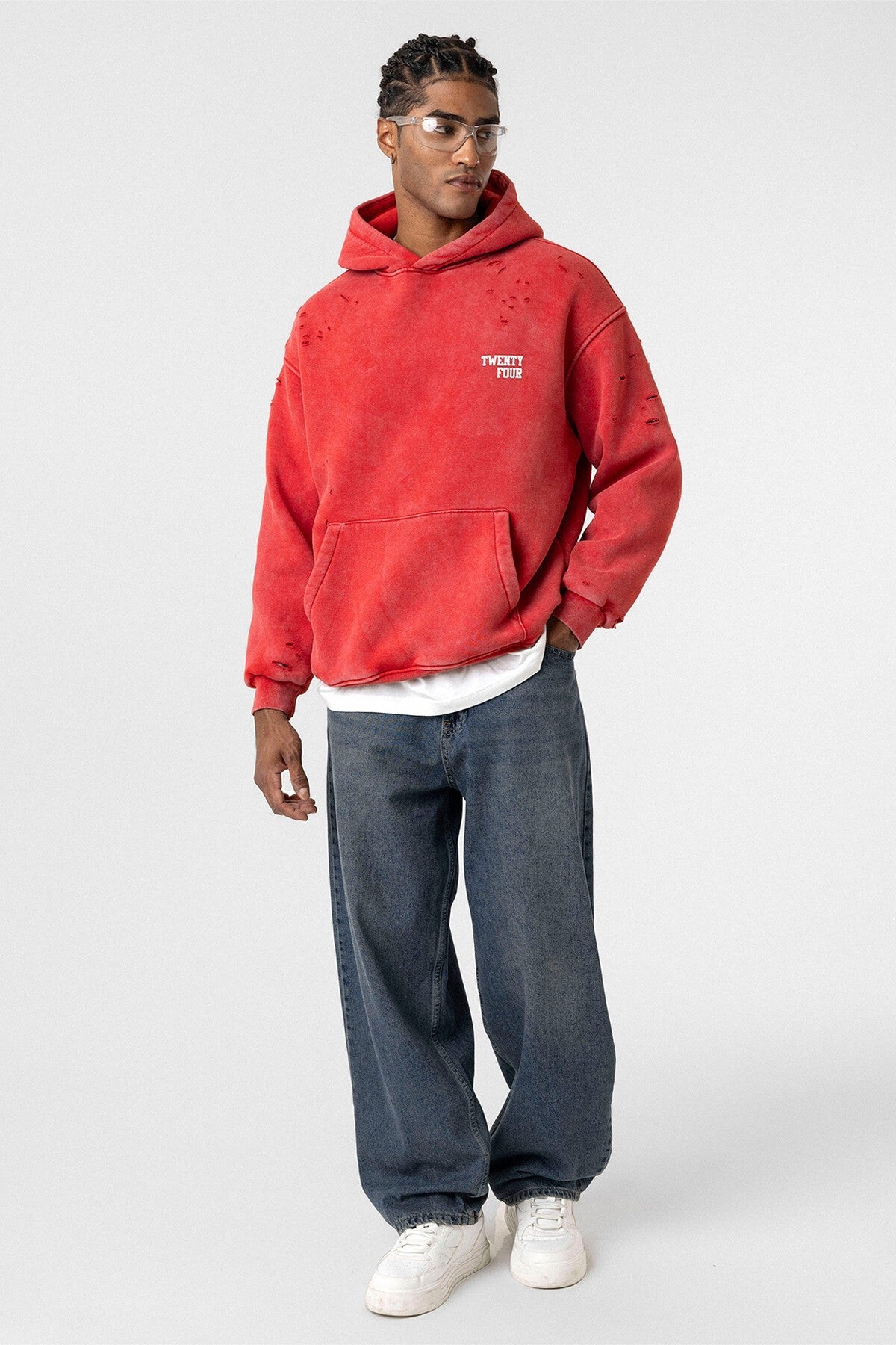 Washed Print Detailed Oversized Sweatshirt