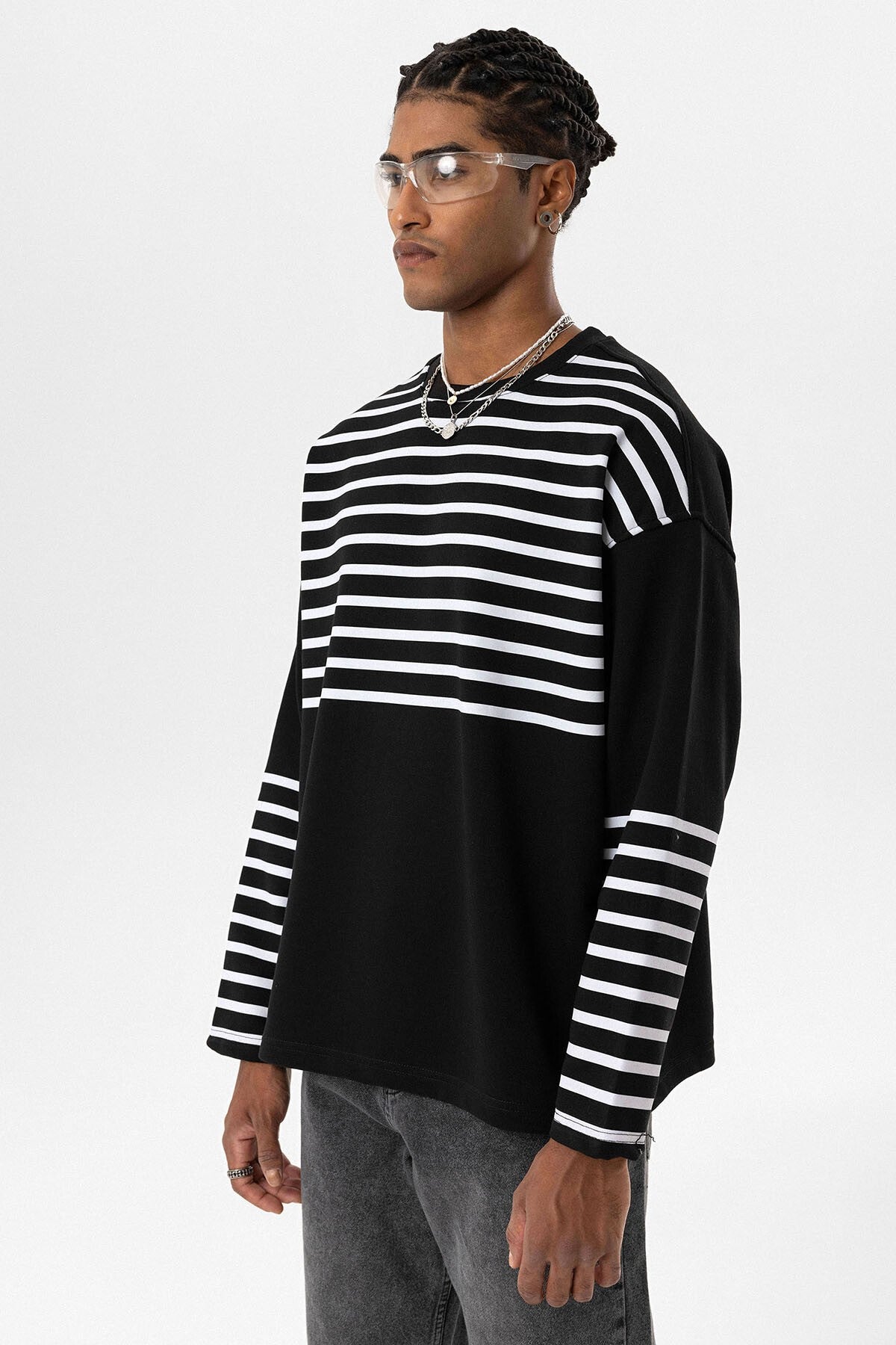 Oversized Sweatshirt with Striped Trim