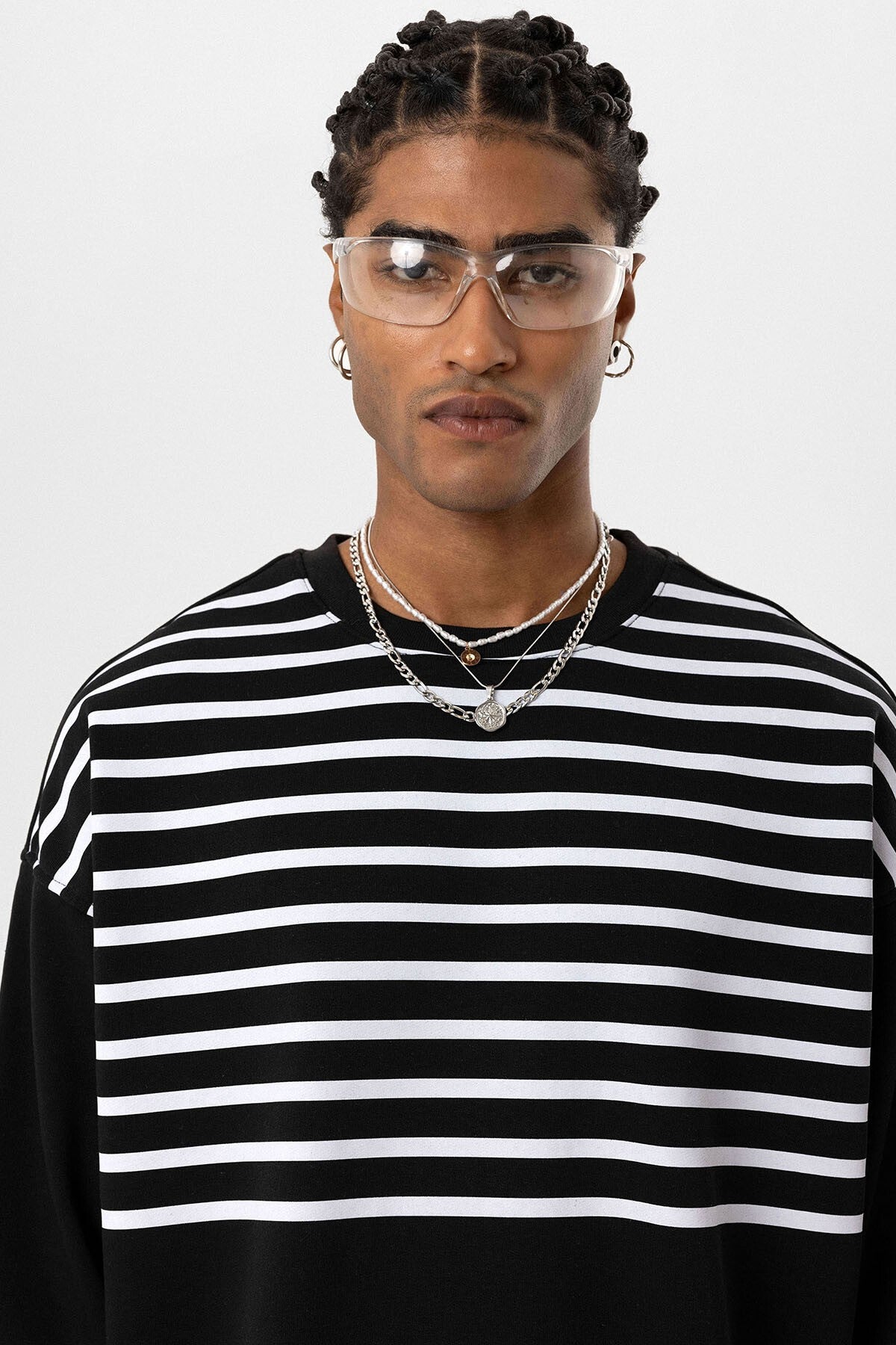 Oversized Sweatshirt with Striped Trim