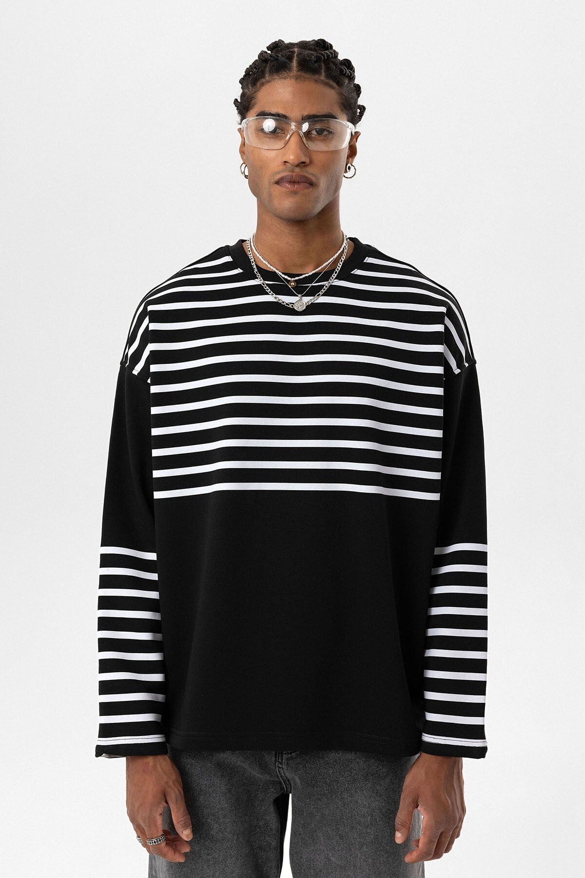 Oversized Sweatshirt with Striped Trim
