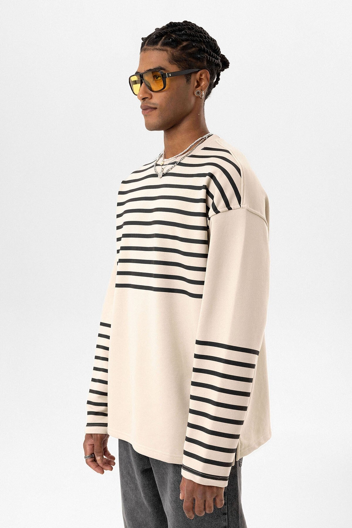 Oversized Sweatshirt with Striped Trim