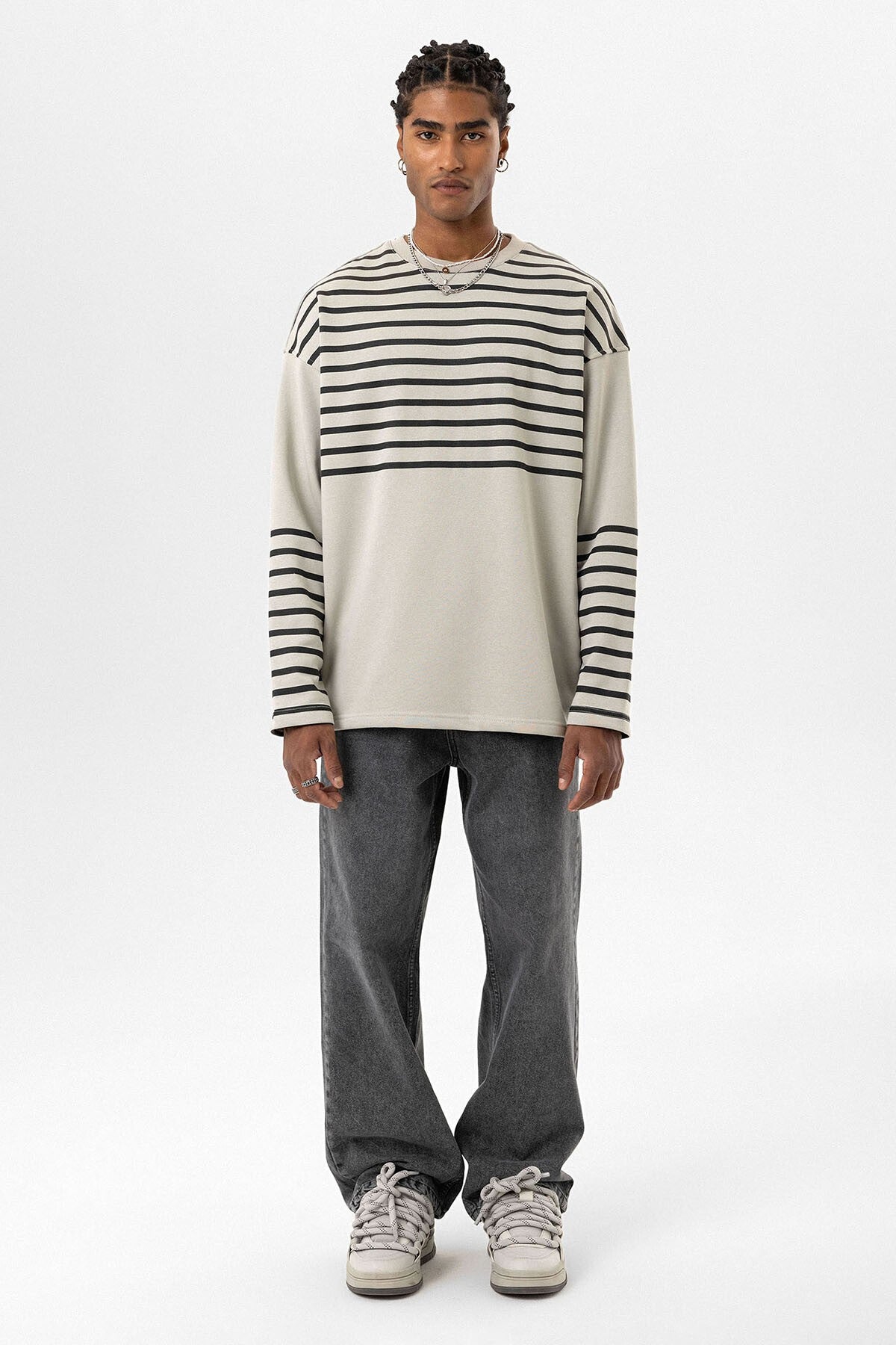 Oversized Sweatshirt with Striped Trim