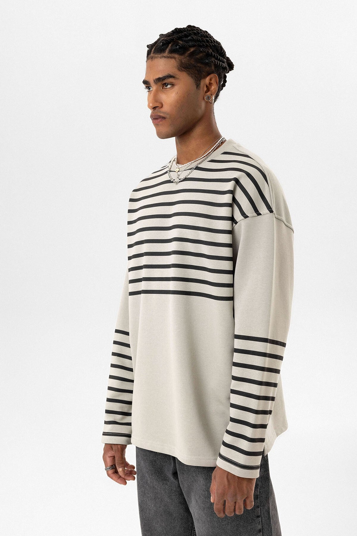 Oversized Sweatshirt with Striped Trim