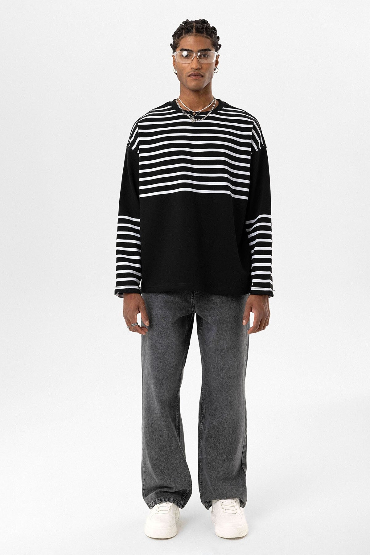 Oversized Sweatshirt with Striped Trim