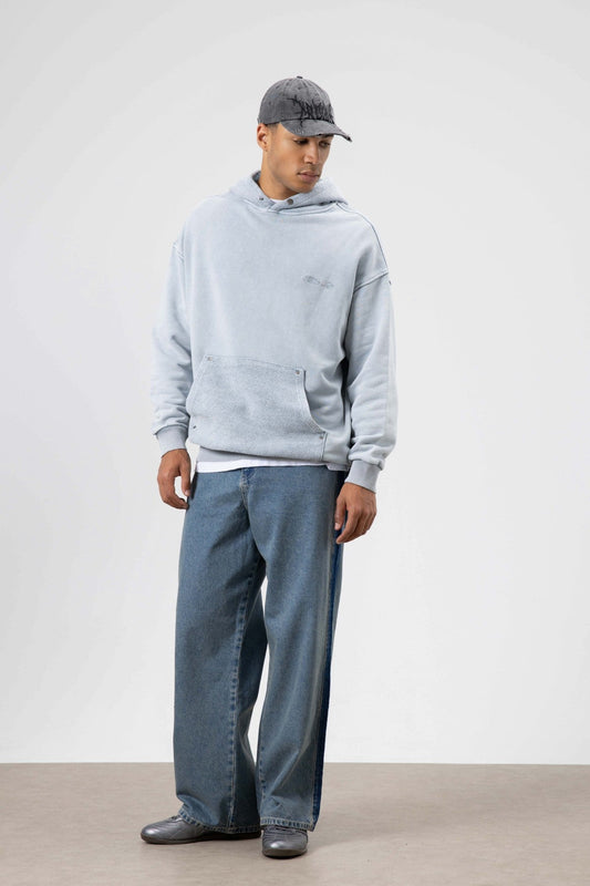 Oversized Washed Printed Hooded Sweatshirt
