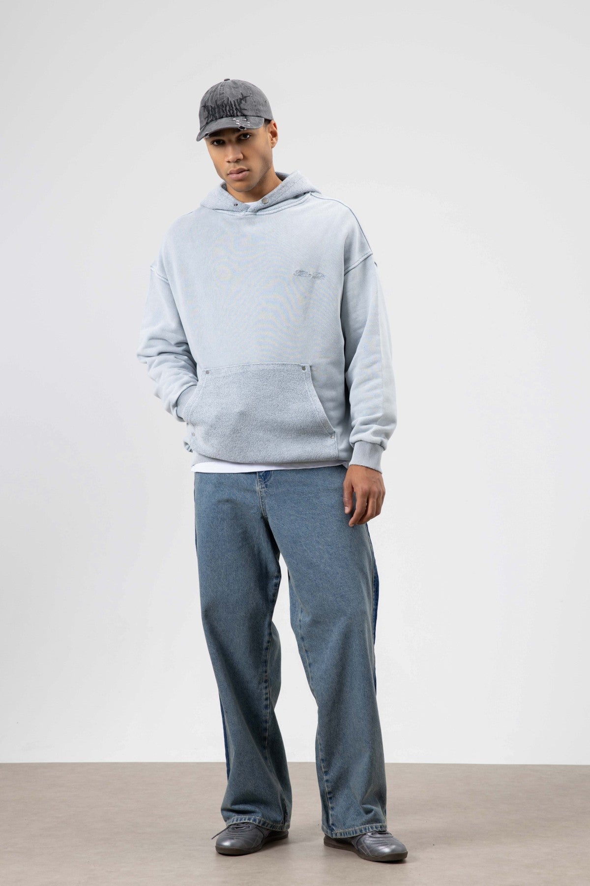 Oversized Washed Printed Hooded Sweatshirt