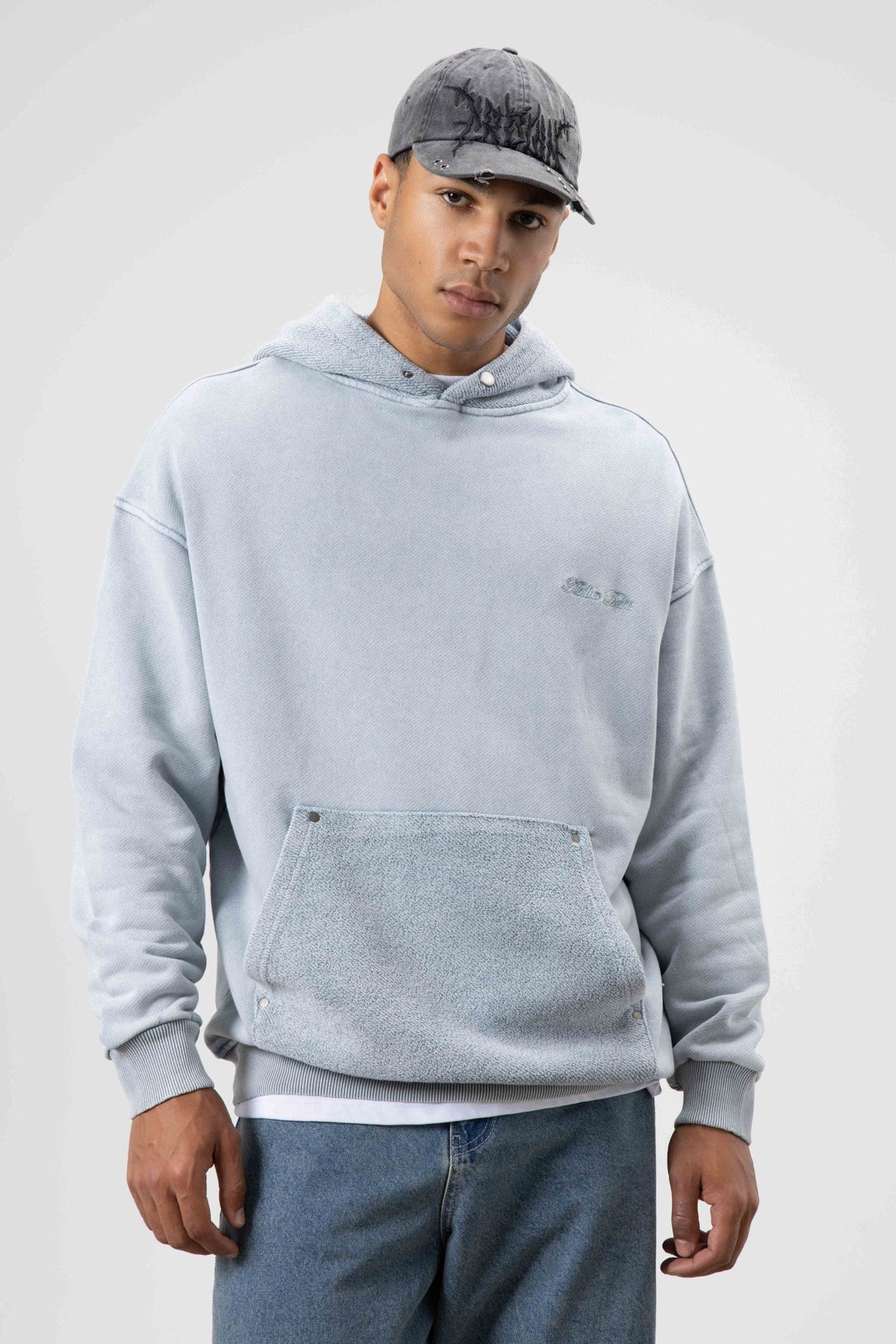 Oversized Washed Printed Hooded Sweatshirt