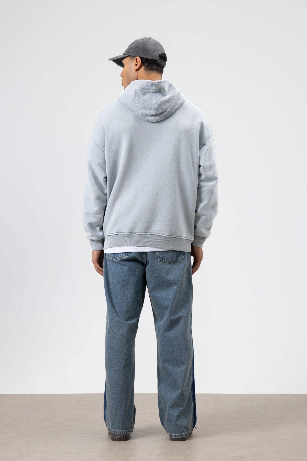 Oversized Washed Printed Hooded Sweatshirt