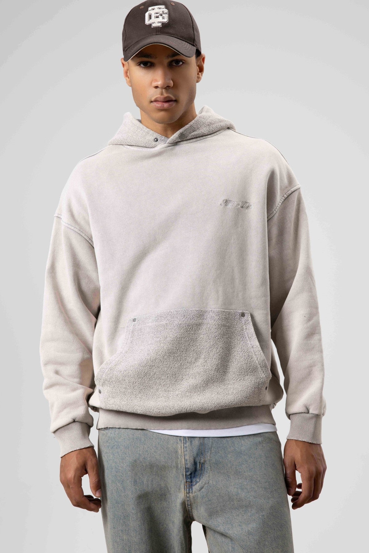 Oversized Washed Printed Hooded Sweatshirt